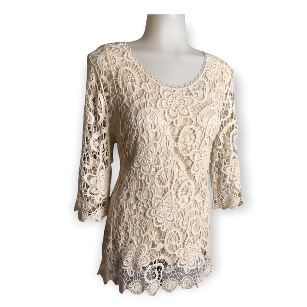 Christopher & Banks | Cream Crochet Blouse 2 Shir… - image 1